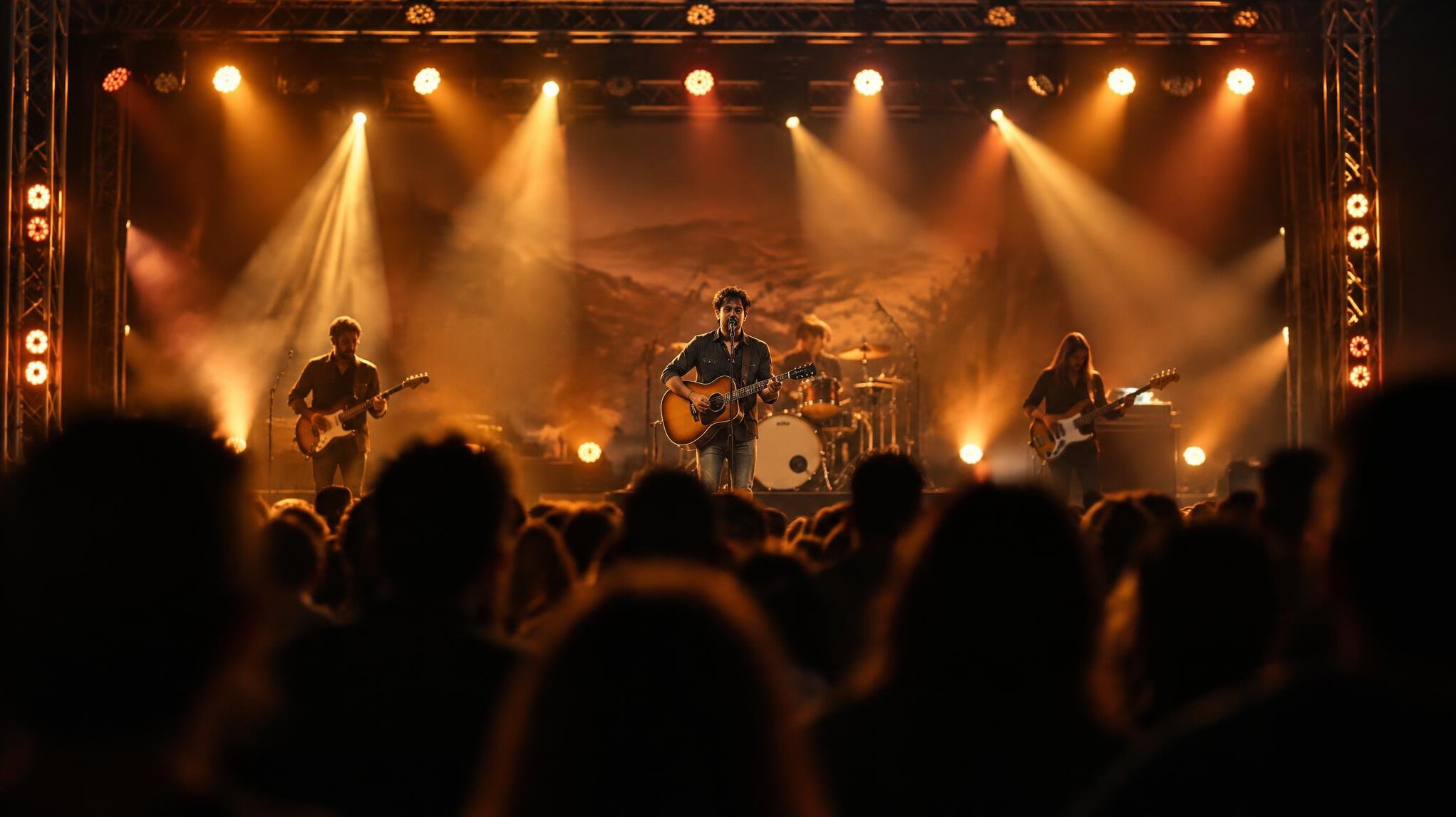 Event stage with spotlights and audience
