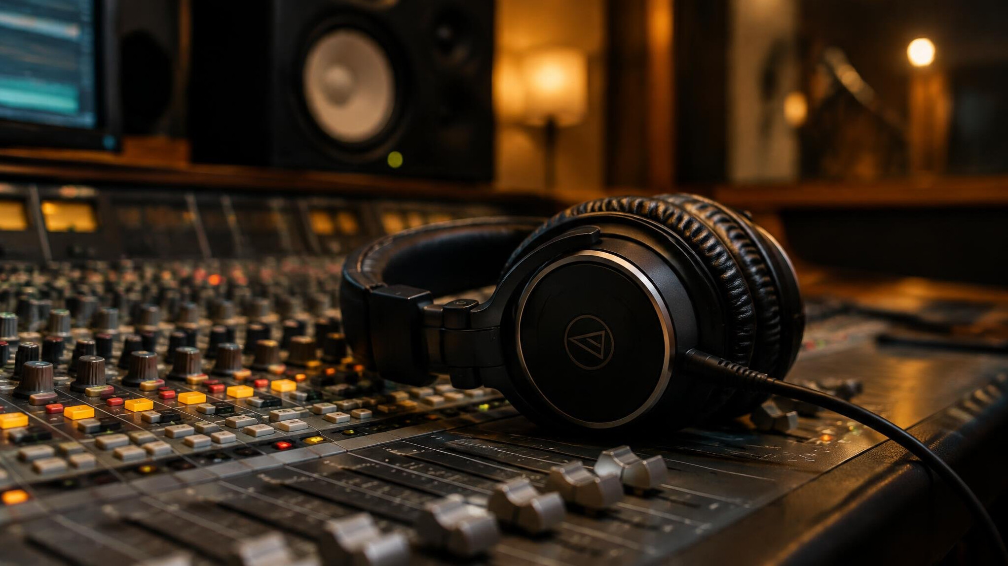Studio headphones and audio mixing equipment