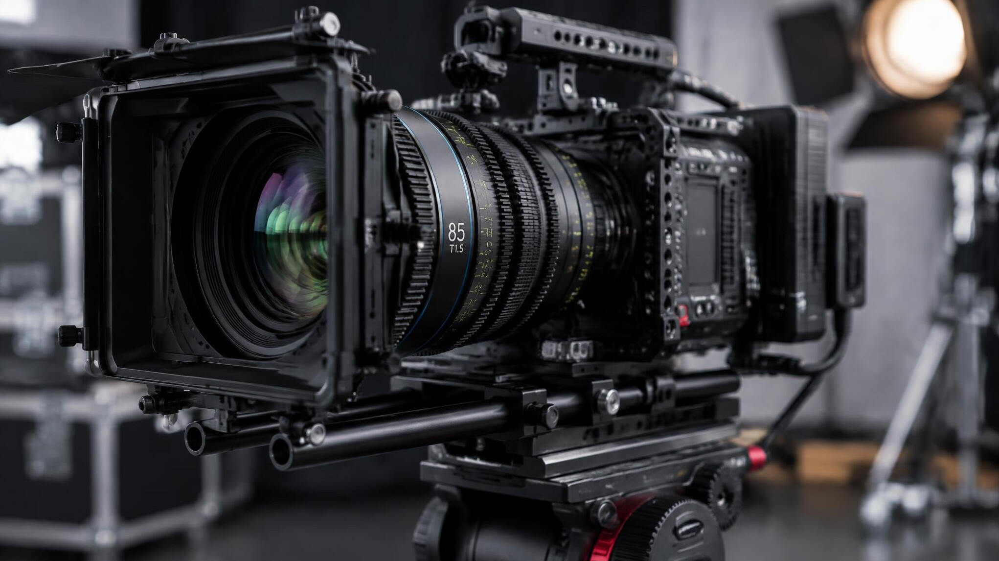 Camera with a large lens ready for shooting